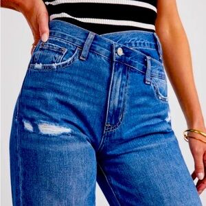 PROVO HIGH RISE ASYMMETRICAL WAIST WIDE LEG JEAN!